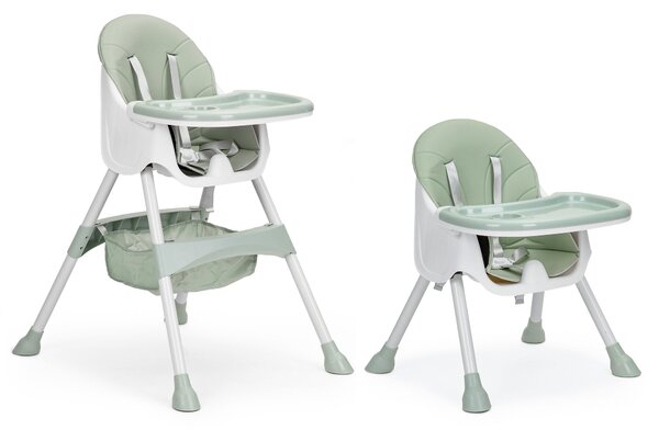 EcoToys Detská stolička na kŕmenie 2 v 1 s 5-bodovými pásmi - zelená