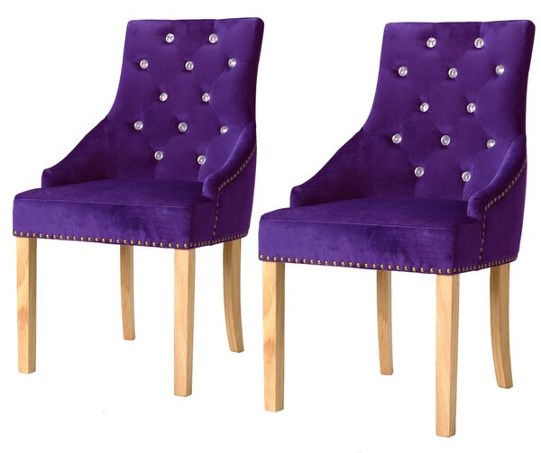 Jedálenské stoličky 2 ks, fialové, dubový masív a zamat