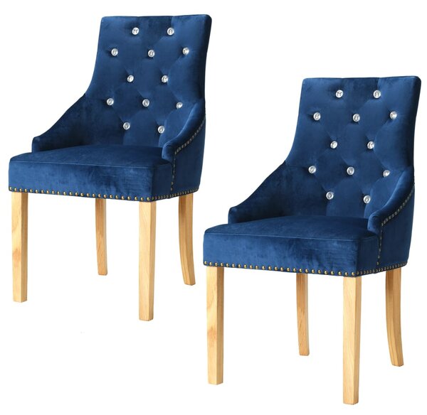 Jedálenské stoličky 2 ks modré dubový masív a zamat