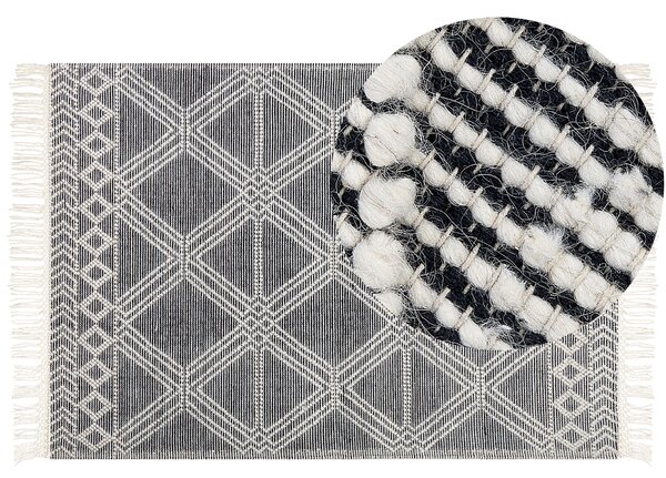 Koberec sivá/krémová vlnený 160 x 230 cm obdĺžnikový geometrický vzor so strapcami boho štýl obývacia izba spálňa