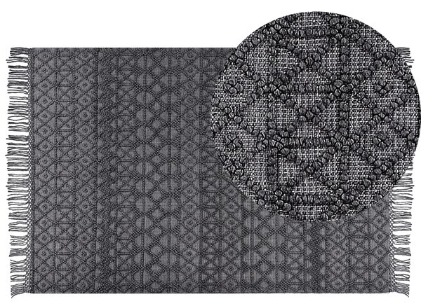Koberec čierny vlna a polyester 200 x 300 cm geometrický vzor strapce boho moderný