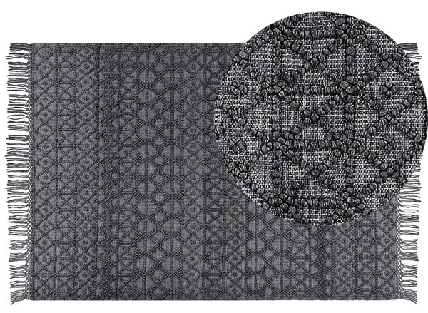 Koberec čierny vlna a polyester 160 x 230 cm geometrický vzor strapce boho moderný