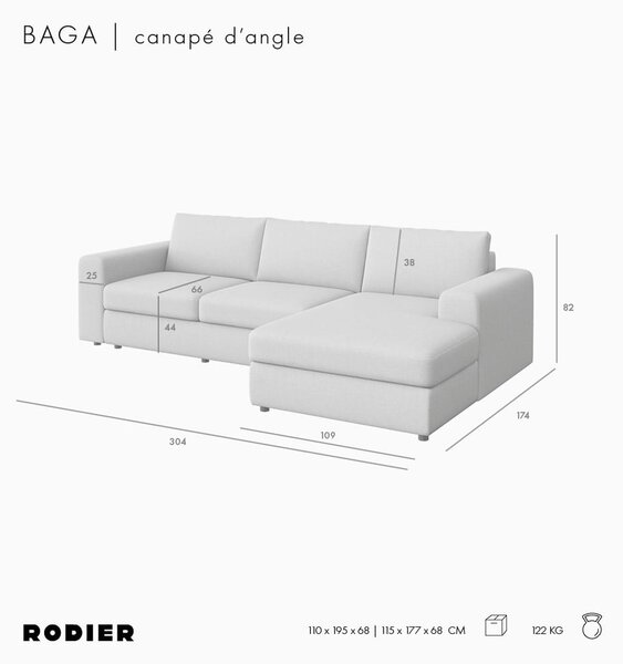 Béžová rohová pohovka (pravý roh/s leňoškou) Baga – Rodier