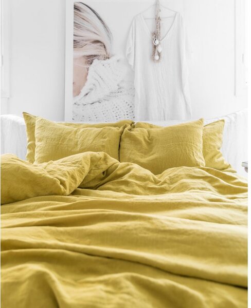Magic Linen Ľanové prestieradlo Machovo žlté Veľkosť: 180x200x41cm