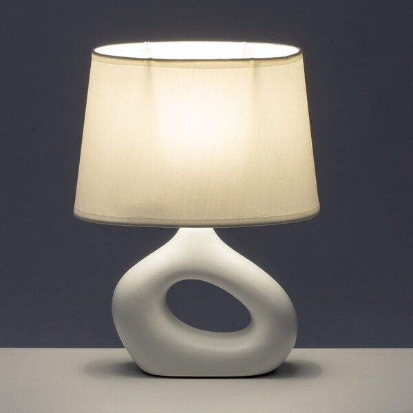 Biela keramická stolová lampa s textilným tienidlom (výška 30 cm) – Casa Selección