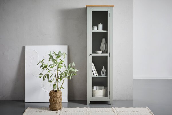 VITRÍNA, dub, borovica, sivá, číra, prírodná farba, 56/200/43 cm MID.YOU - Sklenené vitríny, Online Only