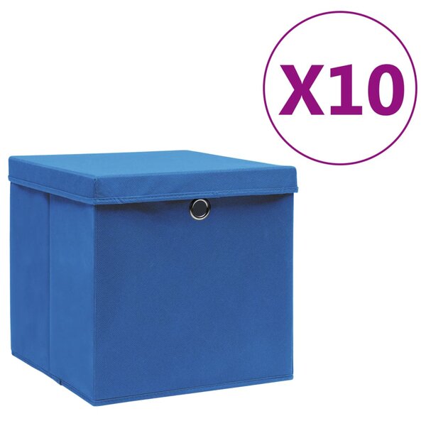 Úložné boxy s vekom 10 ks, 28x28x28 cm, modré