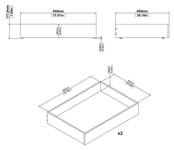 Biele zásuvky pod posteľ v súprave 2 ks 90x190/140x190 cm Naia – Tvilum