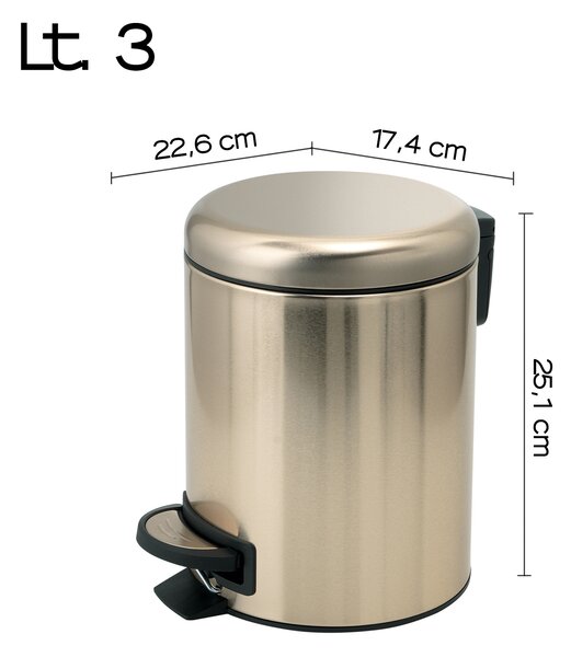 Gedy Gedy, POTTY odpadkový koš 3l, Soft Close, zlatá matná, 320987