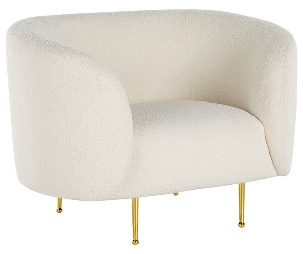 Kreslo biela buklé jemná látka drsné zlato nohy retro glam Art Decor štýl