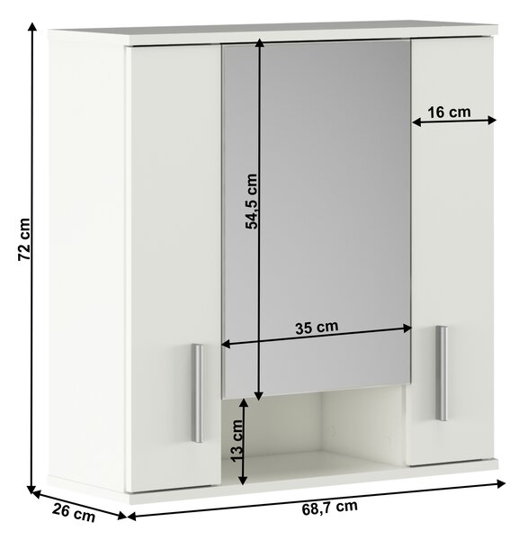 KONDELA Závesná skrinka so zrkadlom, matná biela, LESSY NEW 01
