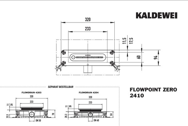 Kaldewei FlowPoint Zero - Bodový sprchový rošt, Click’n Clean, kartáčovaná nerezová oceľ 941000010930