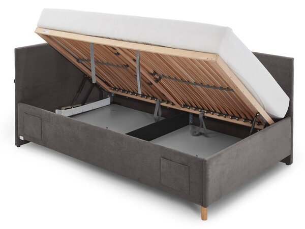 Antracitová čalúnená rohová detská posteľ s úložným priestorom s roštom 90x200 cm Cool – Meise Möbel