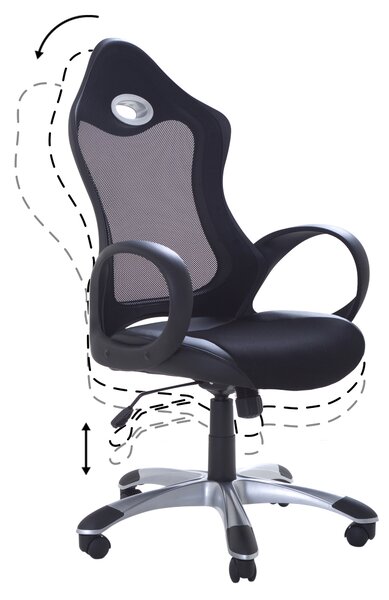Otočná kancelárska stolička čierna a biela naklápacie operadlo zo sieťoviny nastaviteľná výška sedadla ergonomické kreslo