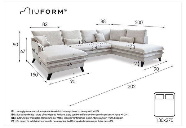 Svetlomodrá rozkladacia pohovka do "U" Miuform Charming Charlie, pravý roh