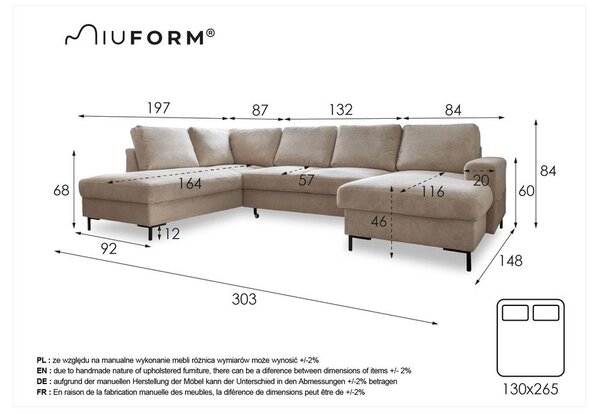 Tmavosivá zamatová rozkladacia pohovka do "U" Miuform Lofty Lilly, ľavý roh