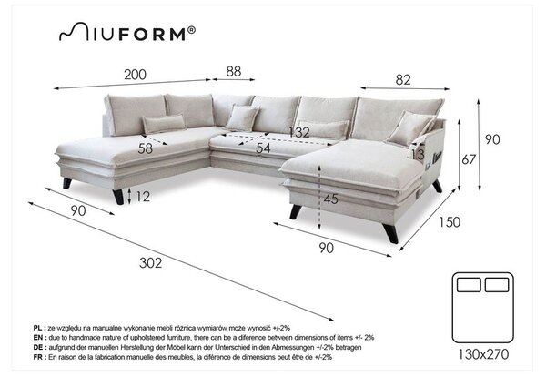 Sivá rozkladacia pohovka do "U" Miuform Charming Charlie, ľavý roh