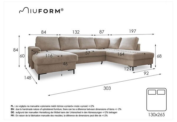 Tmavosivá zamatová rozkladacia pohovka do "U" Miuform Lofty Lilly, pravý roh
