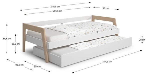 Biela detská posteľ z borovicového dreva s výsuvným lôžkom s úložným priestorom s roštom 90x200 cm Carrie – Marckeric