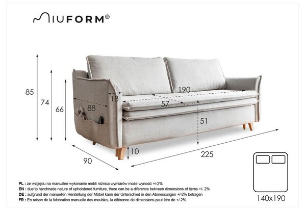 Béžová zamatová rozkladacia pohovka 225 cm Charming Charlie – Miuform