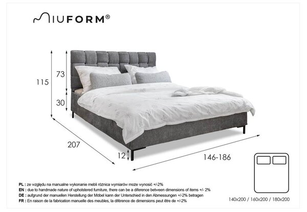Béžová čalúnená dvojlôžková posteľ s roštom 180x200 cm Eve – Miuform