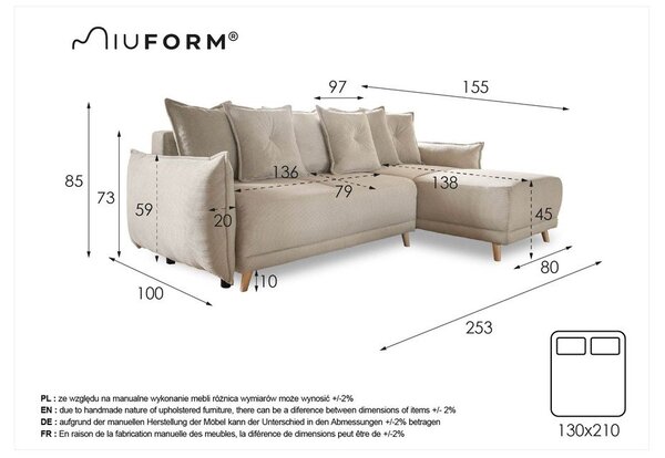 Béžová menčestrová rozkladacia rohová pohovka (variabilná) Lazy Lukka – Miuform