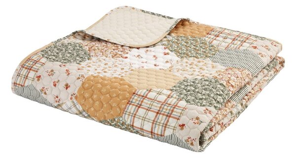 Žlto-béžový prešívaný pléd 220x230 cm Floral Patchwork – Catherine Lansfield
