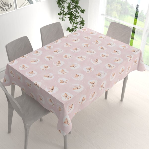 Biante Detský bavlnený obdĺžnikový obrus Sandra SA-743 Spiace medvedíky na obláčikoch na svetlo ružovom 50x100 cm