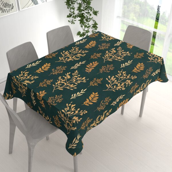 Biante Bavlnený obdĺžnikový obrus Sandra SA-742 Zlaté vetvičky s lístkami na tmavo zelenom 50x100 cm