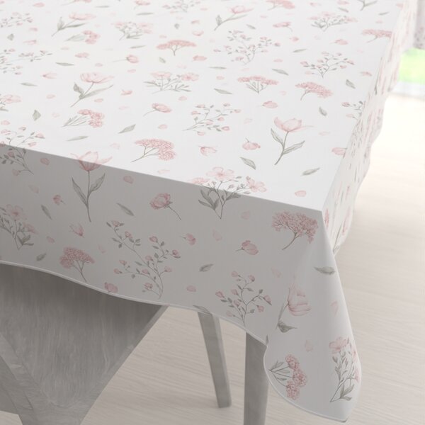 Biante Bavlnený obdĺžnikový obrus Sandra SA-741 Ružové jarné kvety na bielom 50x100 cm
