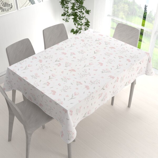 Biante Bavlnený obdĺžnikový obrus Sandra SA-741 Ružové jarné kvety na bielom 50x100 cm
