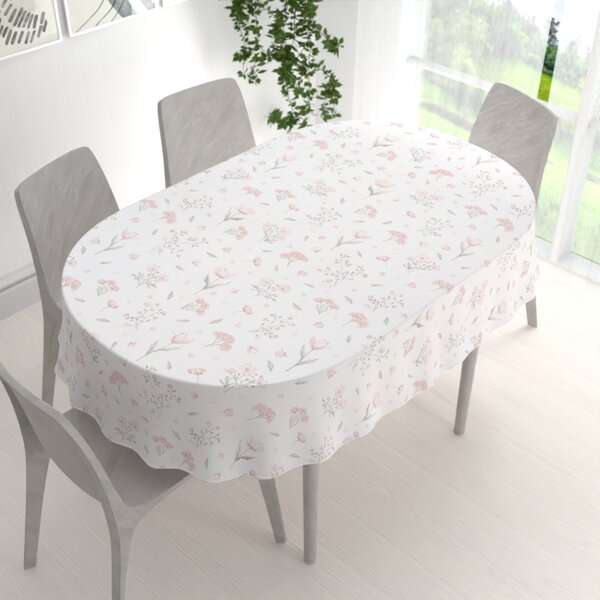 Biante Bavlnený oválny obrus Sandra SA-741 Ružové jarné kvety na bielom 50x100 cm