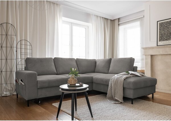 Sivá menčestrová rozkladacia rohová pohovka (pravý roh) Lofty Lilly – Miuform