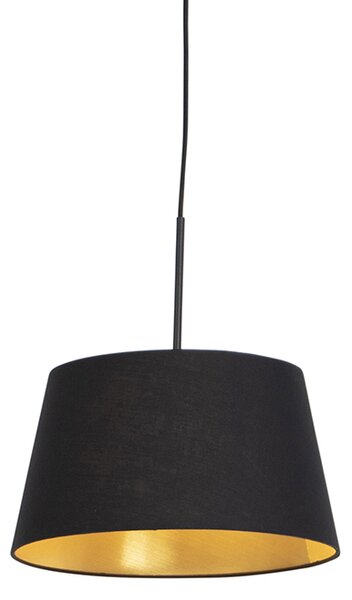 Závesné svietidlo s bavlneným tienidlom čierne so zlatým 32 cm - Combi