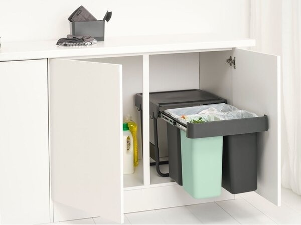 Dotykový plastový odpadkový kôš na triedený odpad v mentolovo-tmavosivej farbe 40 l Sort&Go – Brabantia