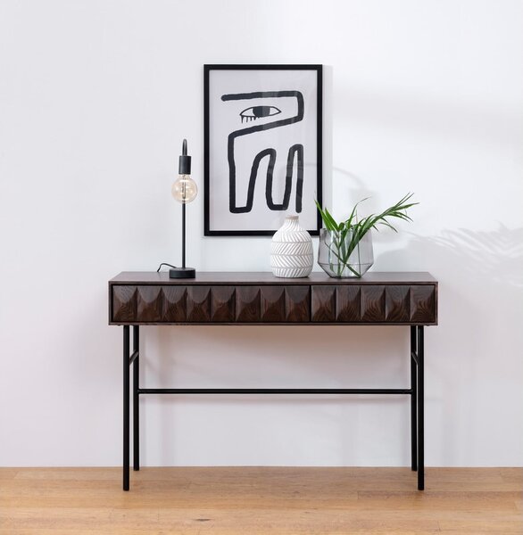 Tmavohnedý konzolový stolík s doskou v dubovom dekore 39x117 cm Latina – Unique Furniture