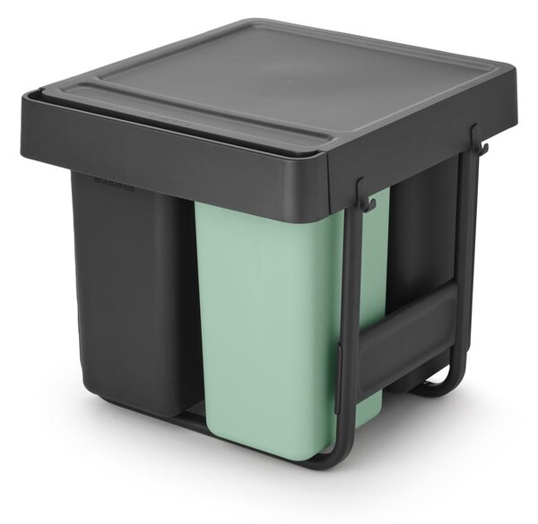 Dotykový plastový odpadkový kôš na triedený odpad v mentolovo-tmavosivej farbe 40 l Sort&Go – Brabantia