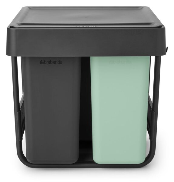 Dotykový plastový odpadkový kôš na triedený odpad v mentolovo-tmavosivej farbe 40 l Sort&Go – Brabantia