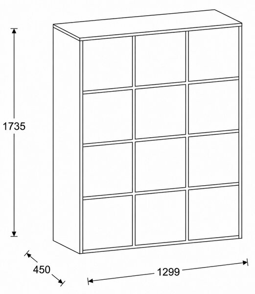 Kancelárska skriňa FRAME, 12x dvere, 1299 x 450 x 1735 mm, PUSH-lock, breza