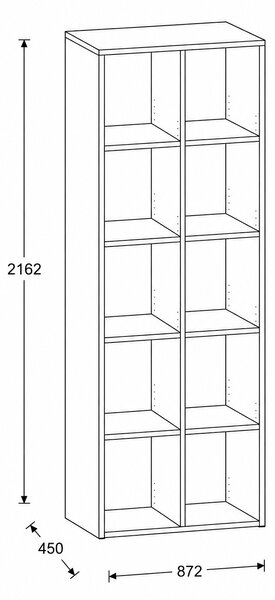 Regál FRAME, vysoký, 2 stĺpce, 2162 x 872 x 450 mm, dub prírodný