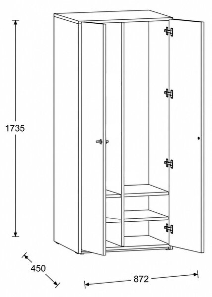 Šatníková skriňa FRAME, 2 oddiely, 872 x 450 x 1735 mm, PUSH-lock, breza