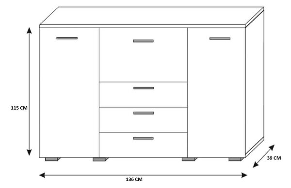 KOMODA BEATE LED BIELA + ČIERNY KORPUS VYSOKÝ LESK 136 cm