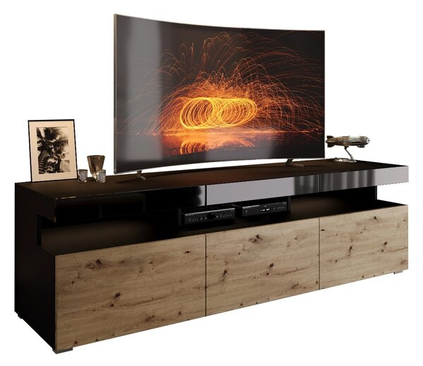 TV STOLÍK ALEX LED ČIERNY VYSOKÝ LESK + DUB ARTISAN 180 cm