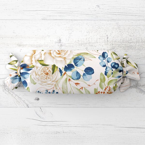 Biante Vankúš valec bonbon Sandra SA-668 Kvety a modro-zelené listy na bielom 15x40 cm