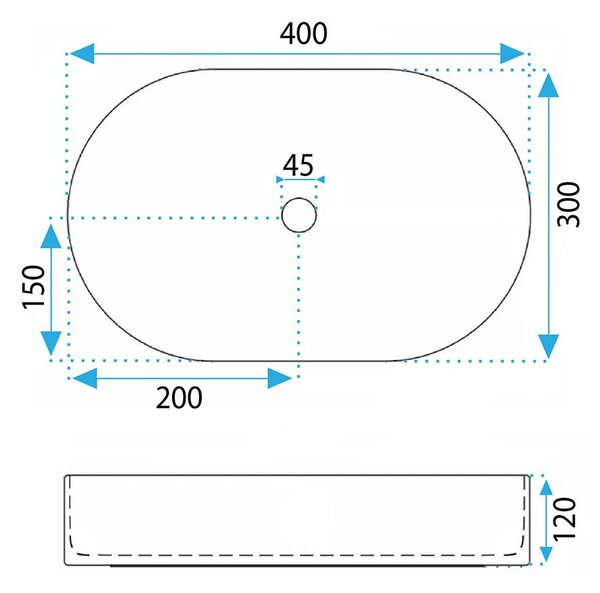 Rea Vanda Mini 40, umývadlo na dosku 400×300×120 mm, biela lesklá, REA-U3536