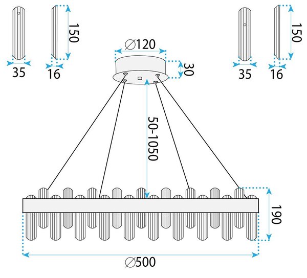 Toolight Toolight, LED krištáľová závesná lampa, SWE074-1CP, Ø50 cm, LED integrovaný 3000K/6000K, brúsené zlato, OSW-30203
