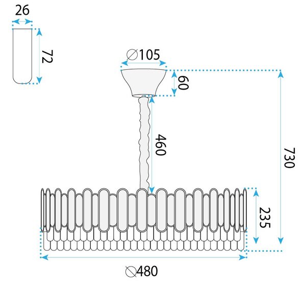 Toolight Rea, Krištáľová závesná lampa SWE107-CP 50cm GOLD, OSW-30229