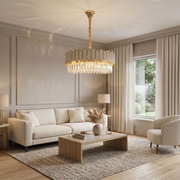 Toolight Rea, Krištáľová závesná lampa SWE107-CP 50cm GOLD, OSW-30229
