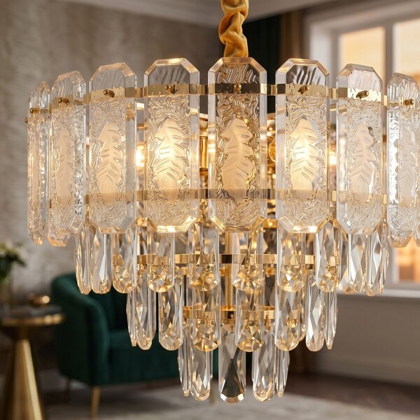 Toolight Rea, Krištáľová závesná lampa SWE088-CP 40cm GOLD, OSW-30215