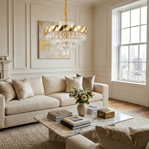 Toolight Toolight, krištáľová závesná lampa, SWE076-CP, Ø50 cm, 6×E14, zlatá, OSW-30205